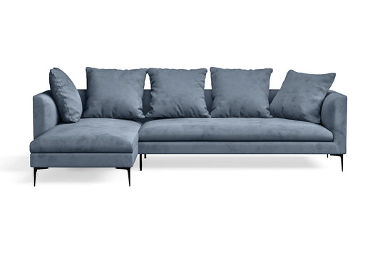 Aprilia 3 Seater Left Hand Facing Chaise Lounge Corner Sofa Baby Blue Velvet