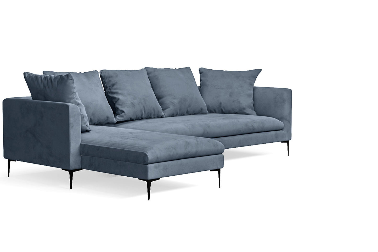 Aprilia 3 Seater Left Hand Facing Chaise Lounge Corner Sofa Baby Blue Velvet