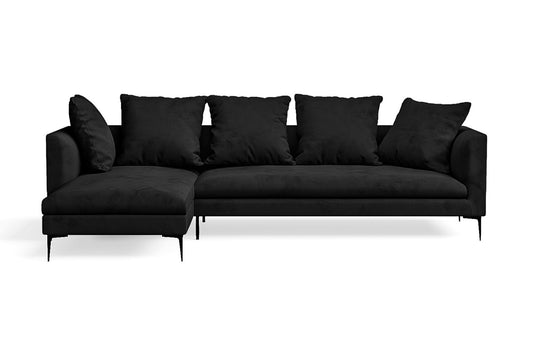 Aprilia 3 Seater Left Hand Facing Chaise Lounge Corner Sofa Black Velvet