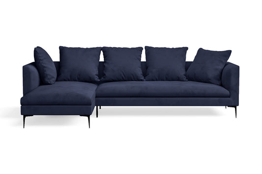 Aprilia 3 Seater Left Hand Facing Chaise Lounge Corner Sofa Dark Blue Velvet