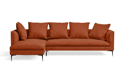 Aprilia 3 Seater Left Hand Facing Chaise Lounge Corner Sofa Orange Velvet