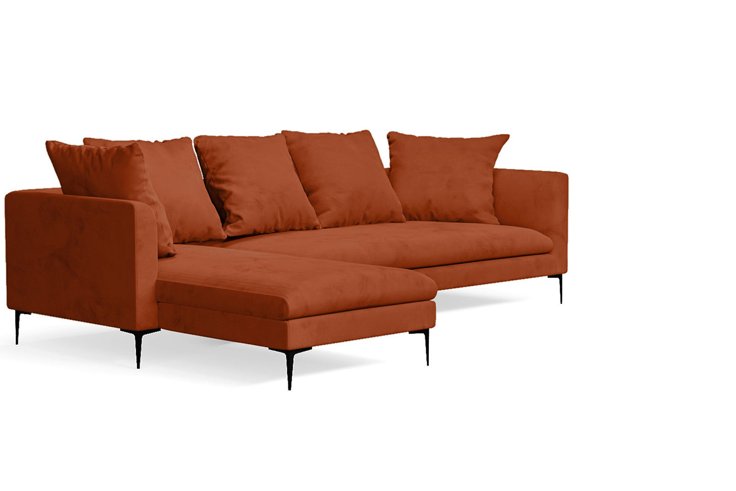 Aprilia 3 Seater Left Hand Facing Chaise Lounge Corner Sofa Orange Velvet