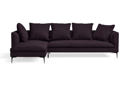 Aprilia 3 Seater Left Hand Facing Chaise Lounge Corner Sofa Purple Velvet