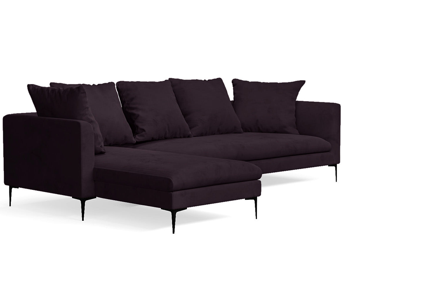 Aprilia 3 Seater Left Hand Facing Chaise Lounge Corner Sofa Purple Velvet