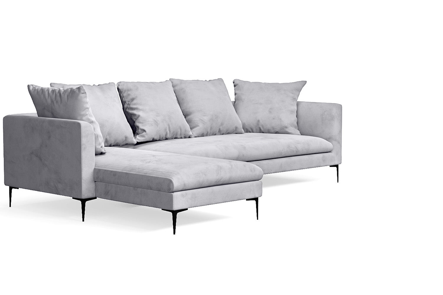 Aprilia 3 Seater Left Hand Facing Chaise Lounge Corner Sofa Silver Velvet