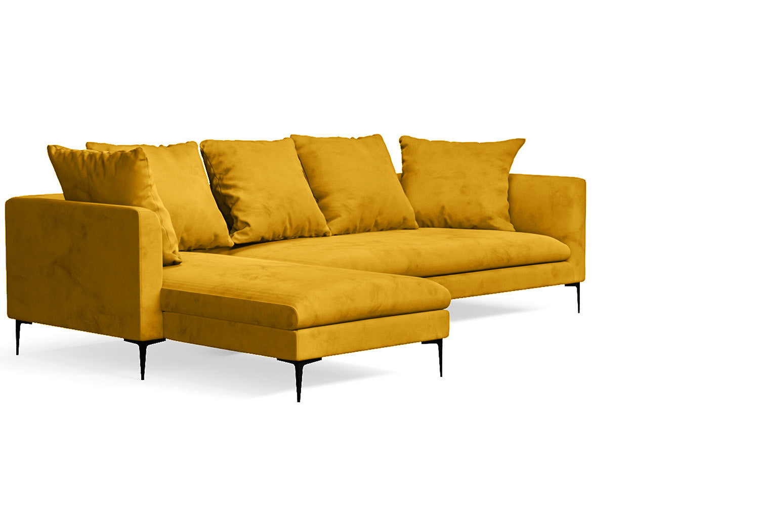 Aprilia 3 Seater Left Hand Facing Chaise Lounge Corner Sofa Yellow Velvet