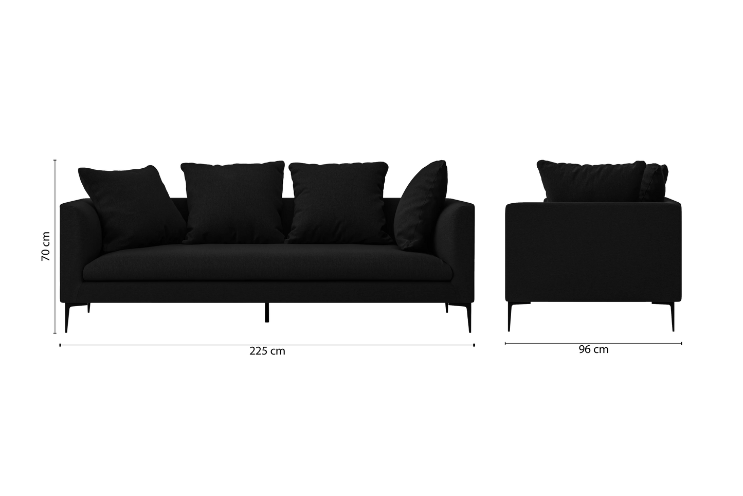 Aprilia 3 Seater Sofa Black Linen Fabric