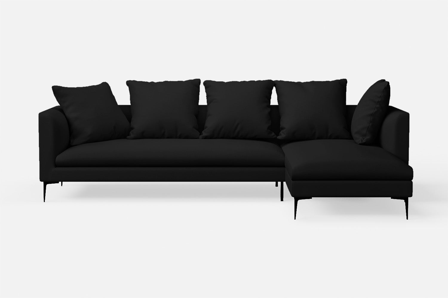 Aprilia 3 Seater Right Hand Facing Chaise Lounge Corner Sofa Black Leather