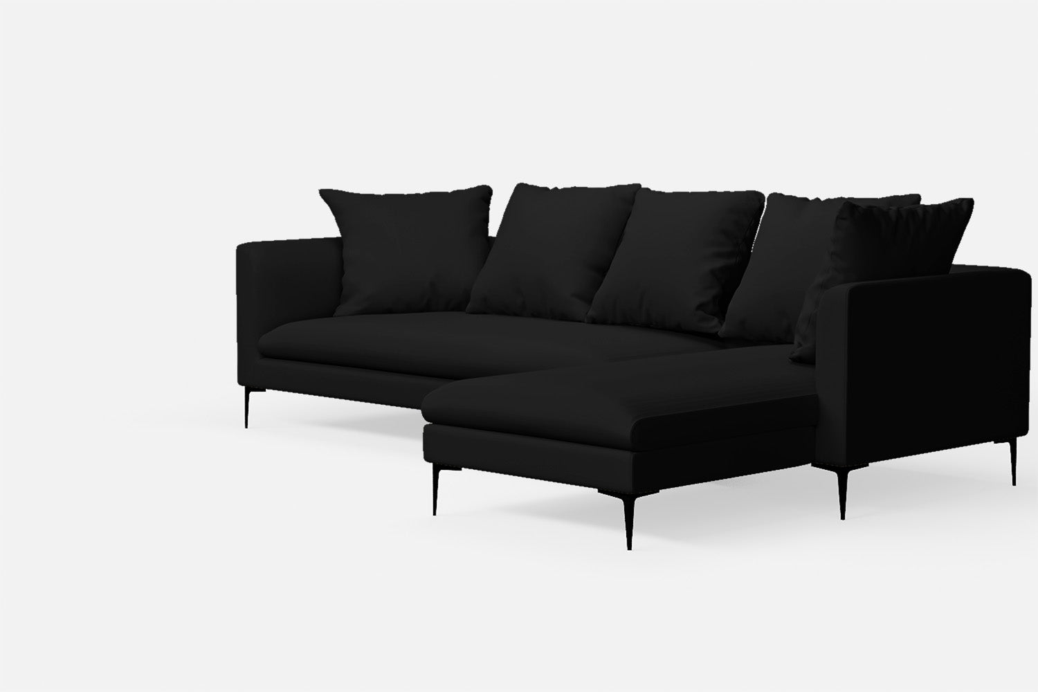 Aprilia 3 Seater Right Hand Facing Chaise Lounge Corner Sofa Black Leather