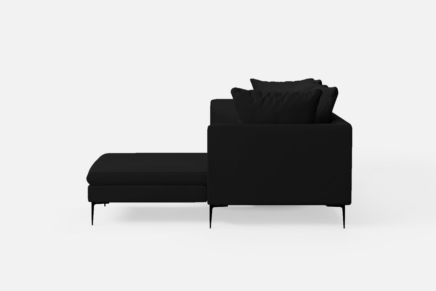 Aprilia 3 Seater Right Hand Facing Chaise Lounge Corner Sofa Black Leather