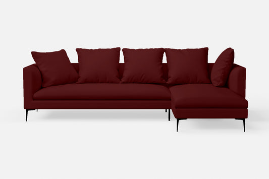 Aprilia 3 Seater Right Hand Facing Chaise Lounge Corner Sofa Red Leather