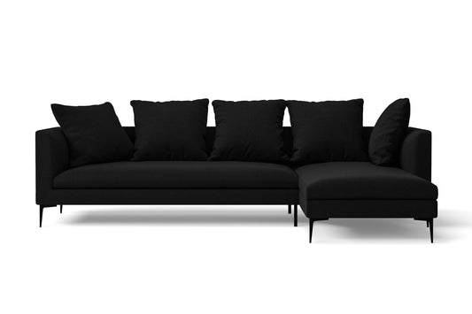 Aprilia 3 Seater Right Hand Facing Chaise Lounge Corner Sofa Black Linen Fabric