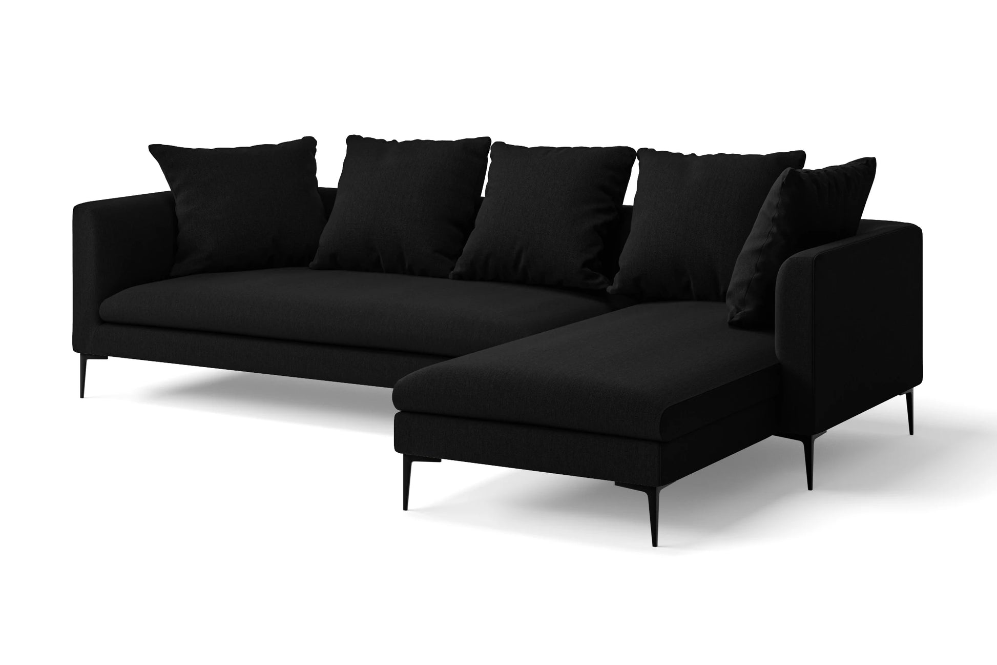 Aprilia 3 Seater Right Hand Facing Chaise Lounge Corner Sofa Black Linen Fabric