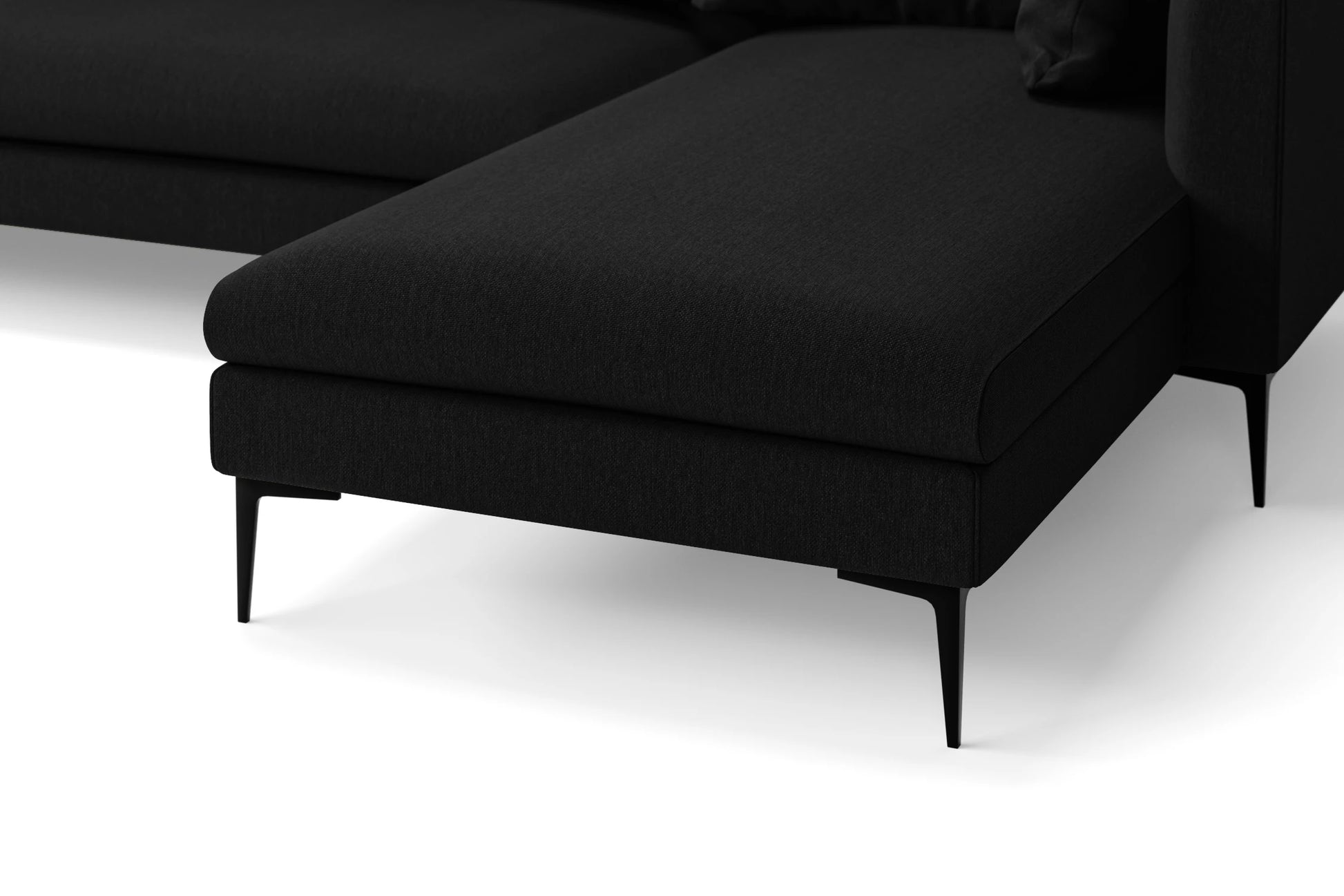 Aprilia 3 Seater Right Hand Facing Chaise Lounge Corner Sofa Black Linen Fabric