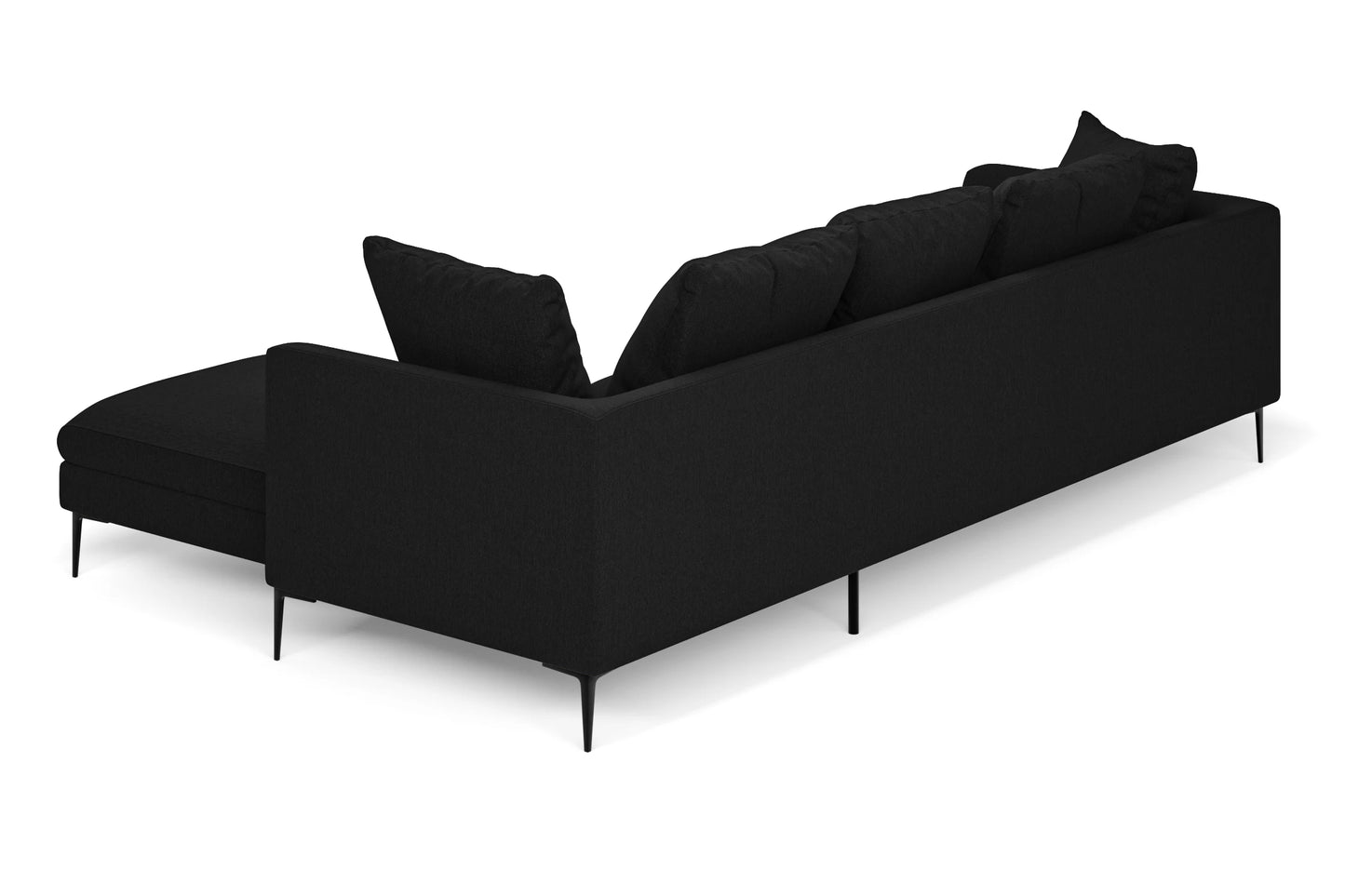 Aprilia 3 Seater Right Hand Facing Chaise Lounge Corner Sofa Black Linen Fabric