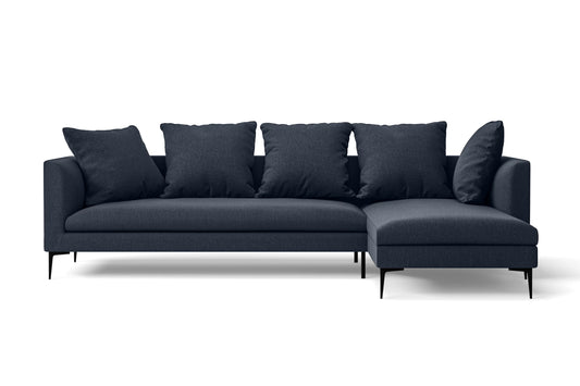 Aprilia 3 Seater Right Hand Facing Chaise Lounge Corner Sofa Dark Blue Linen Fabric