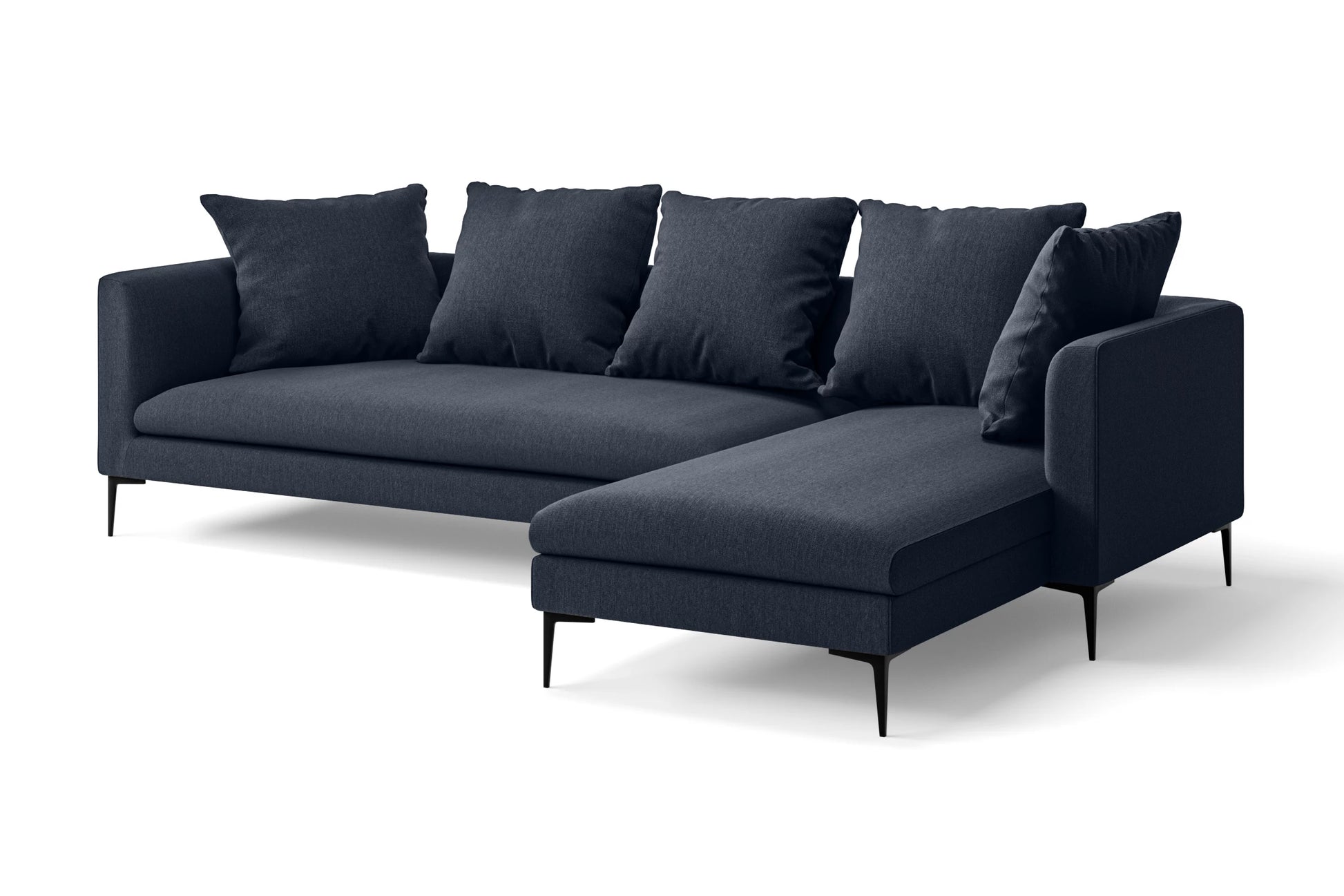 Aprilia 3 Seater Right Hand Facing Chaise Lounge Corner Sofa Dark Blue Linen Fabric