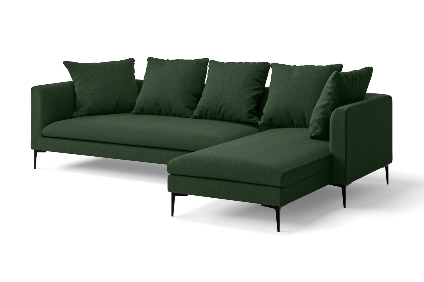 Aprilia 3 Seater Right Hand Facing Chaise Lounge Corner Sofa Forest Green Linen Fabric