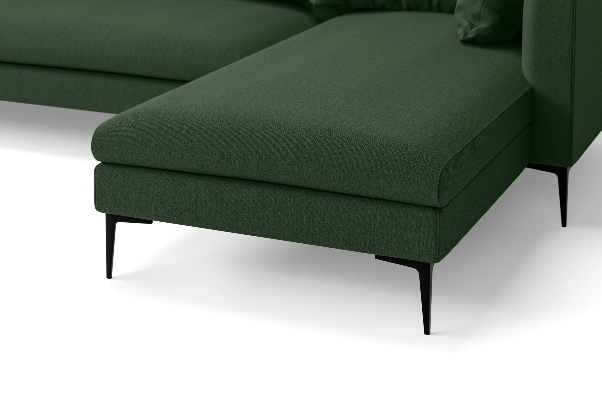 Aprilia 3 Seater Right Hand Facing Chaise Lounge Corner Sofa Forest Green Linen Fabric