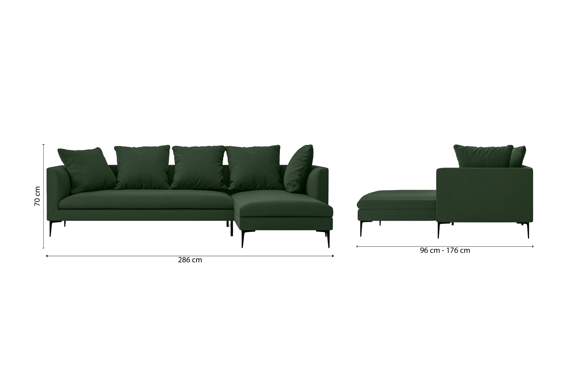 Aprilia 3 Seater Right Hand Facing Chaise Lounge Corner Sofa Forest Green Linen Fabric