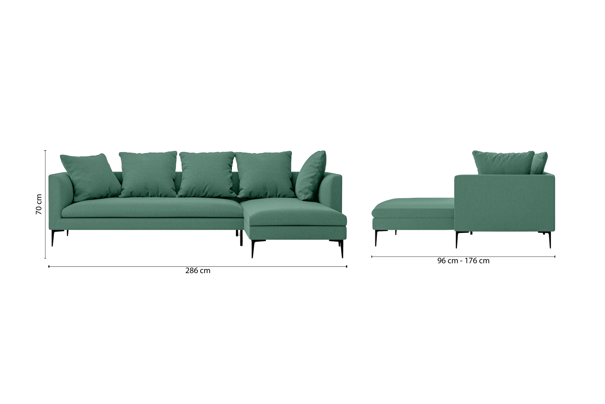 Aprilia 3 Seater Right Hand Facing Chaise Lounge Corner Sofa Mint Green Linen Fabric