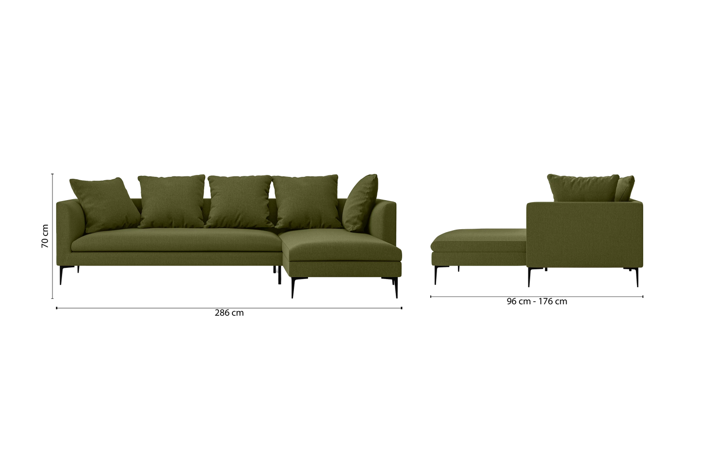 Aprilia 3 Seater Right Hand Facing Chaise Lounge Corner Sofa Olive Linen Fabric