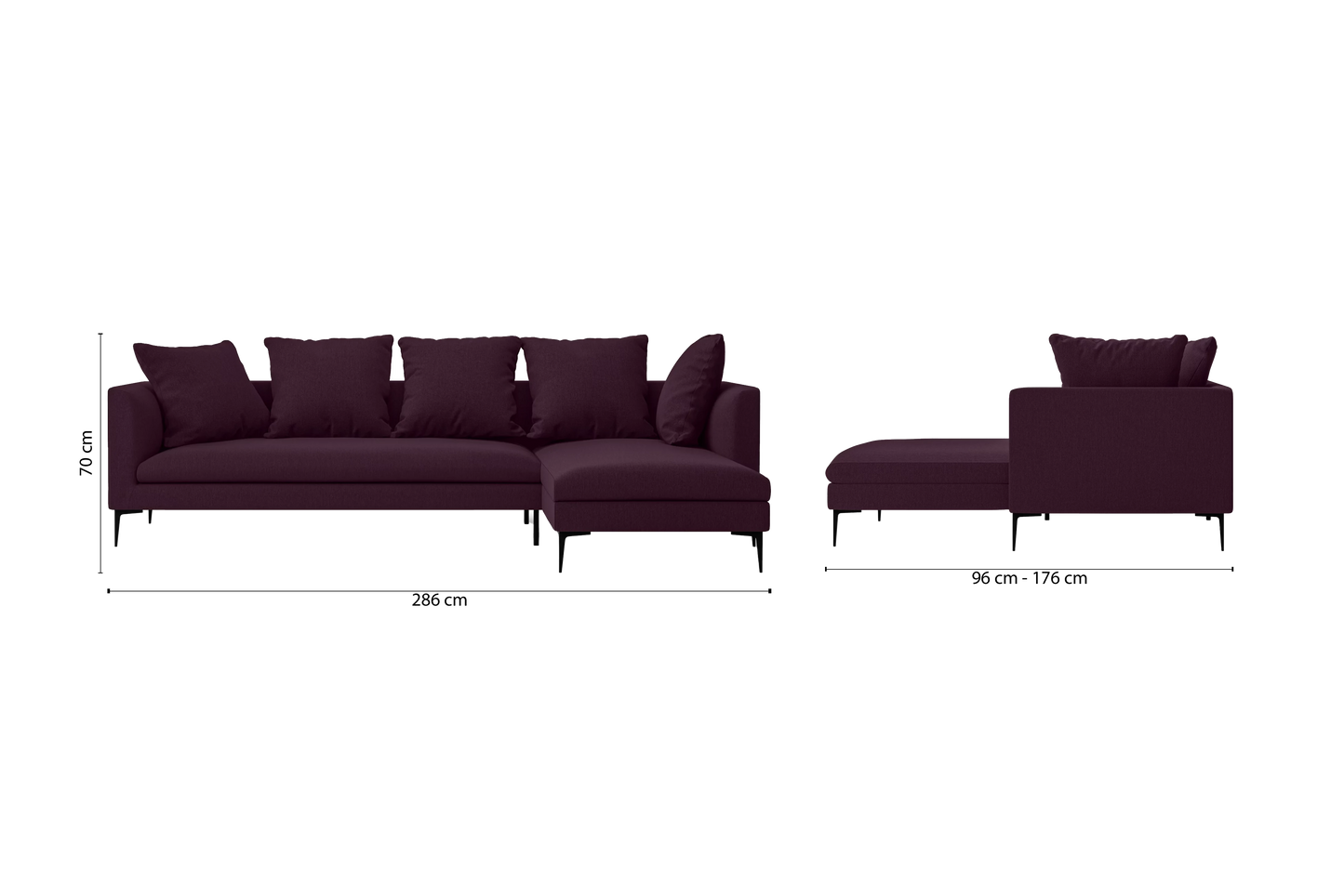 Aprilia 3 Seater Right Hand Facing Chaise Lounge Corner Sofa Purple Linen Fabric