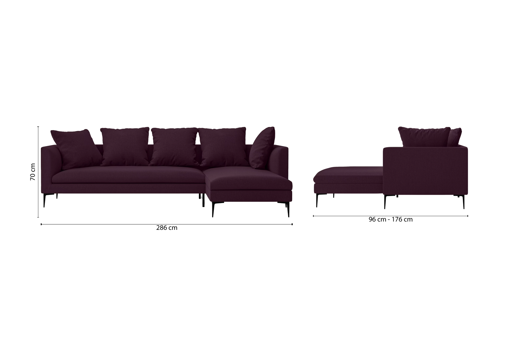 Aprilia 3 Seater Right Hand Facing Chaise Lounge Corner Sofa Purple Linen Fabric