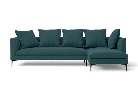 Aprilia 3 Seater Right Hand Facing Chaise Lounge Corner Sofa Teal Linen Fabric