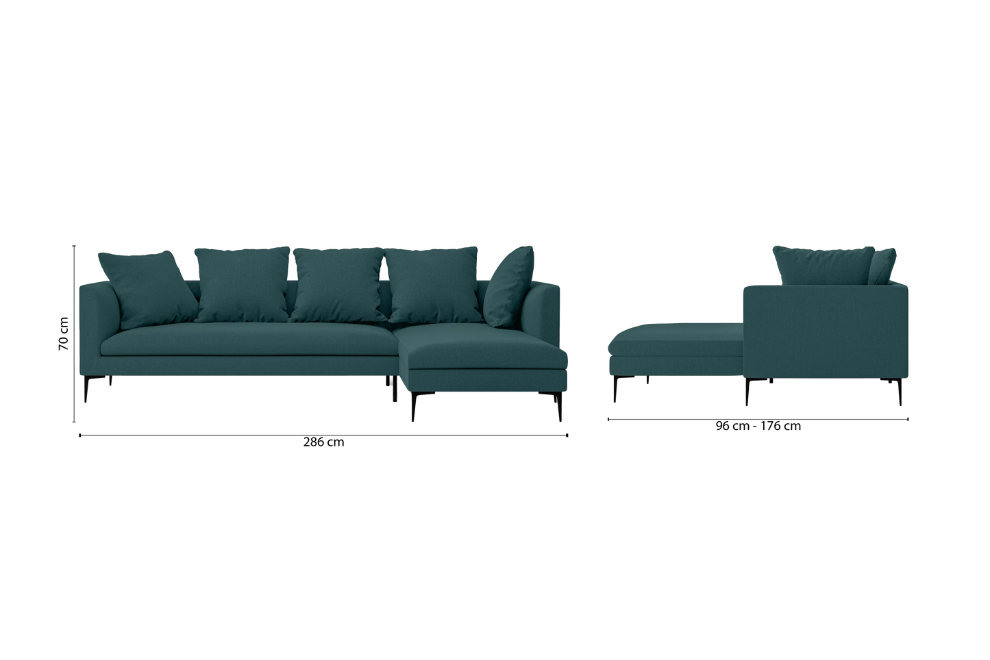 Aprilia 3 Seater Right Hand Facing Chaise Lounge Corner Sofa Teal Linen Fabric