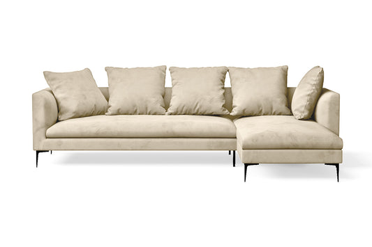 Aprilia 3 Seater Right Hand Facing Chaise Lounge Corner Sofa Cream Velvet