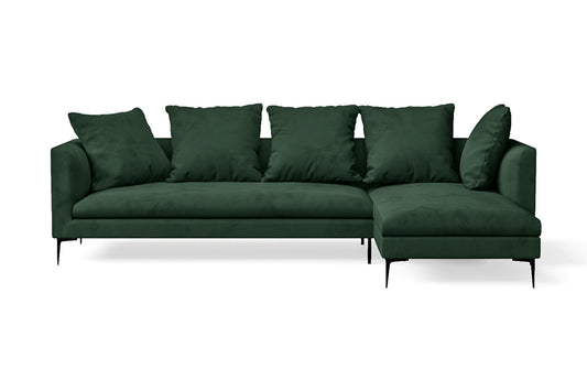 Aprilia 3 Seater Right Hand Facing Chaise Lounge Corner Sofa Green Velvet