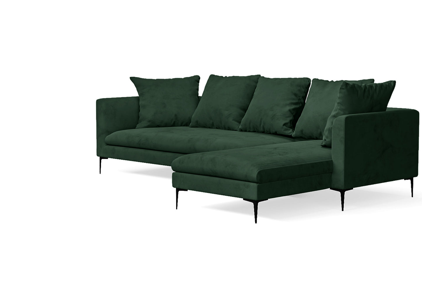 Aprilia 3 Seater Right Hand Facing Chaise Lounge Corner Sofa Green Velvet