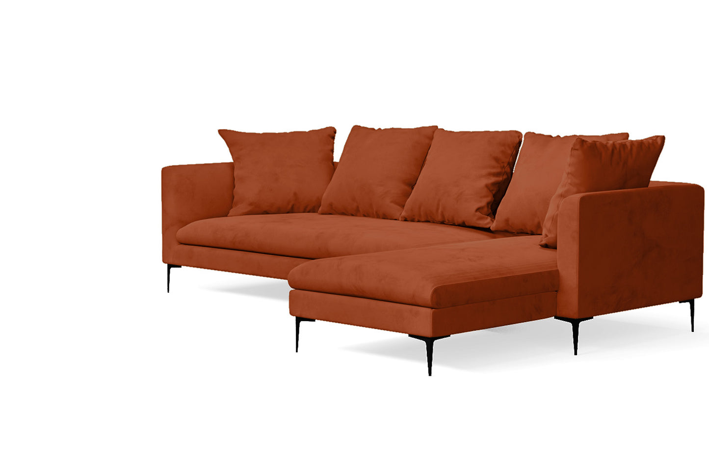 Aprilia 3 Seater Right Hand Facing Chaise Lounge Corner Sofa Orange Velvet