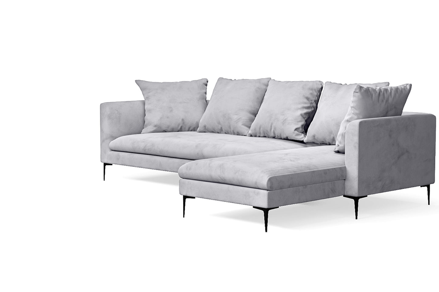 Aprilia 3 Seater Right Hand Facing Chaise Lounge Corner Sofa Silver Velvet