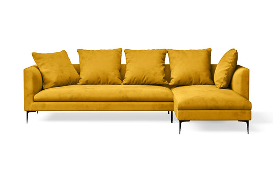 Aprilia 3 Seater Right Hand Facing Chaise Lounge Corner Sofa Yellow Velvet