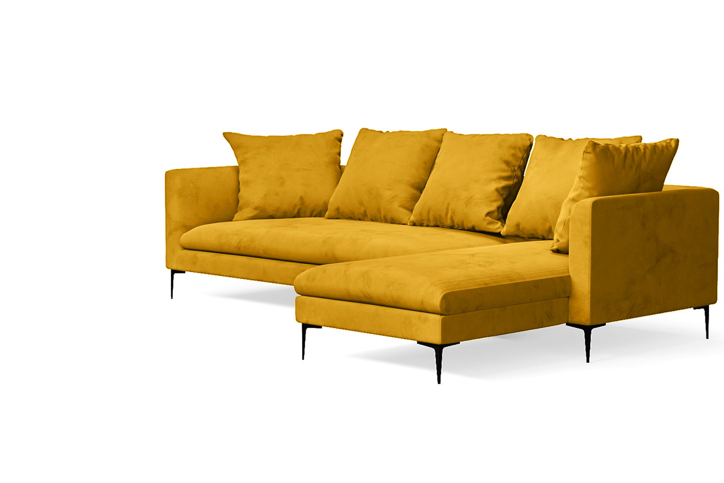 Aprilia 3 Seater Right Hand Facing Chaise Lounge Corner Sofa Yellow Velvet