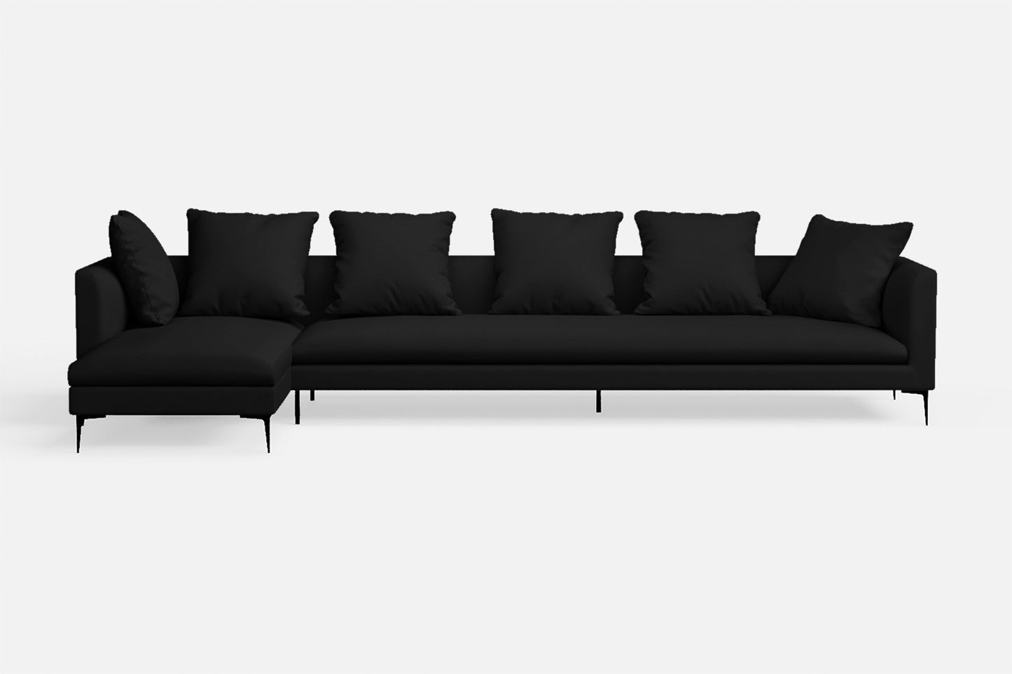 Aprilia 4 Seater Left Hand Facing Chaise Lounge Corner Sofa Black Leather