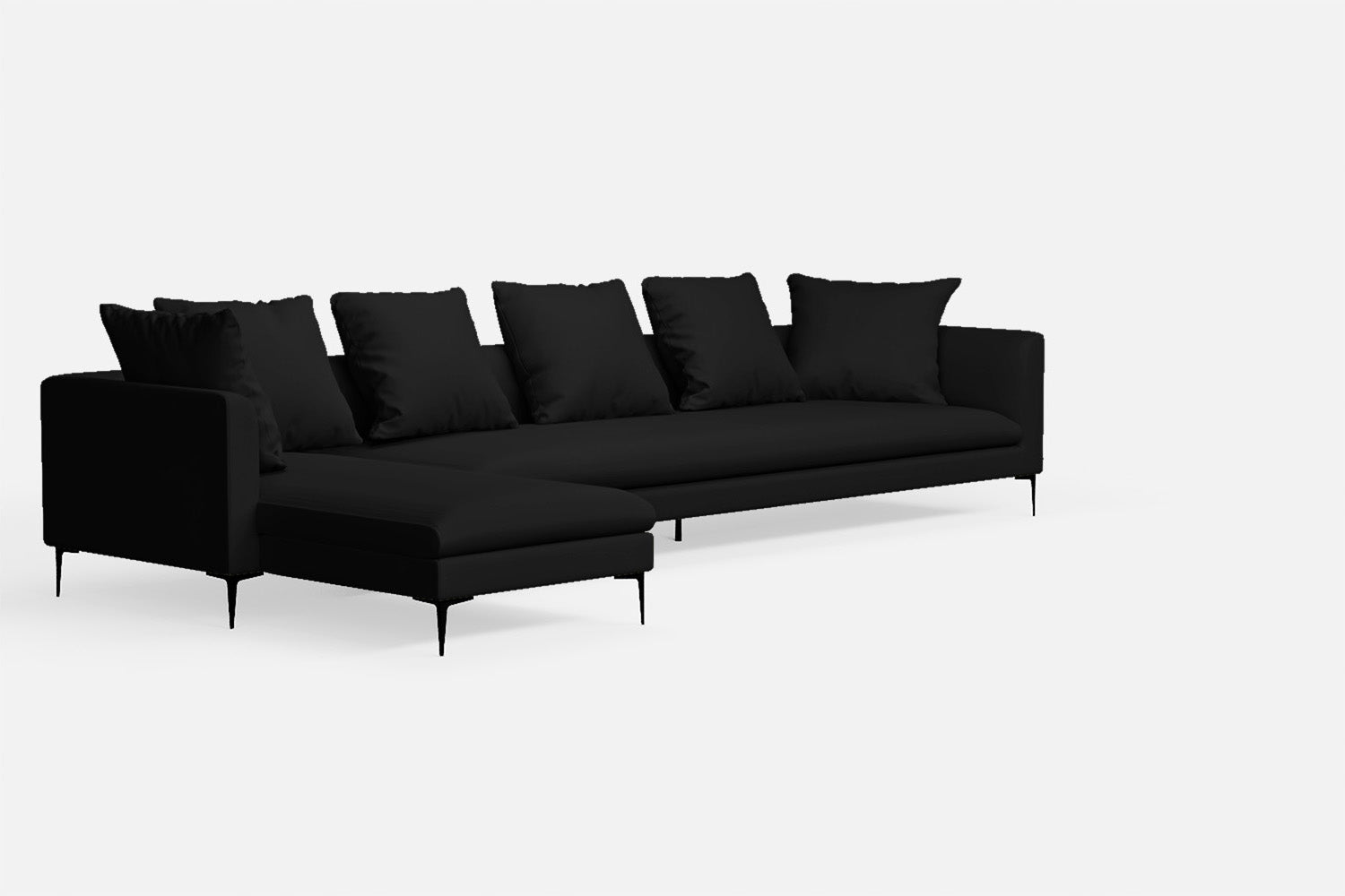 Aprilia 4 Seater Left Hand Facing Chaise Lounge Corner Sofa Black Leather