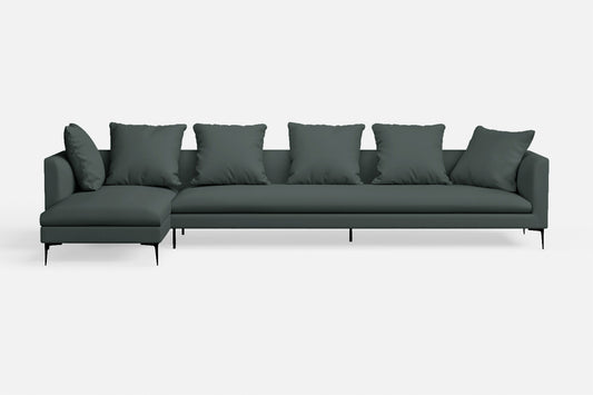 Aprilia 4 Seater Left Hand Facing Chaise Lounge Corner Sofa Dusky Turquoise Leather