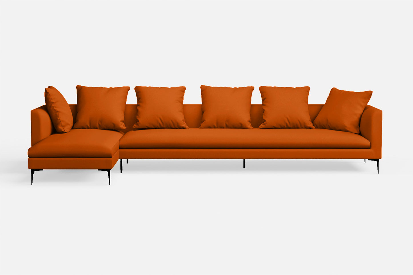 Aprilia 4 Seater Left Hand Facing Chaise Lounge Corner Sofa Orange Leather