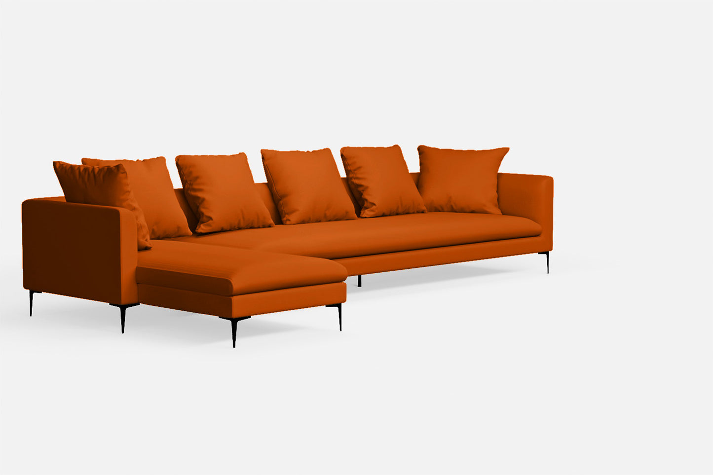 Aprilia 4 Seater Left Hand Facing Chaise Lounge Corner Sofa Orange Leather