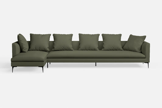 Aprilia 4 Seater Left Hand Facing Chaise Lounge Corner Sofa Sage Leather