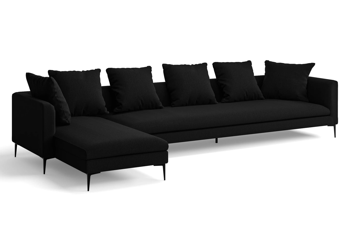 Aprilia 4 Seater Left Hand Facing Chaise Lounge Corner Sofa Black Linen Fabric