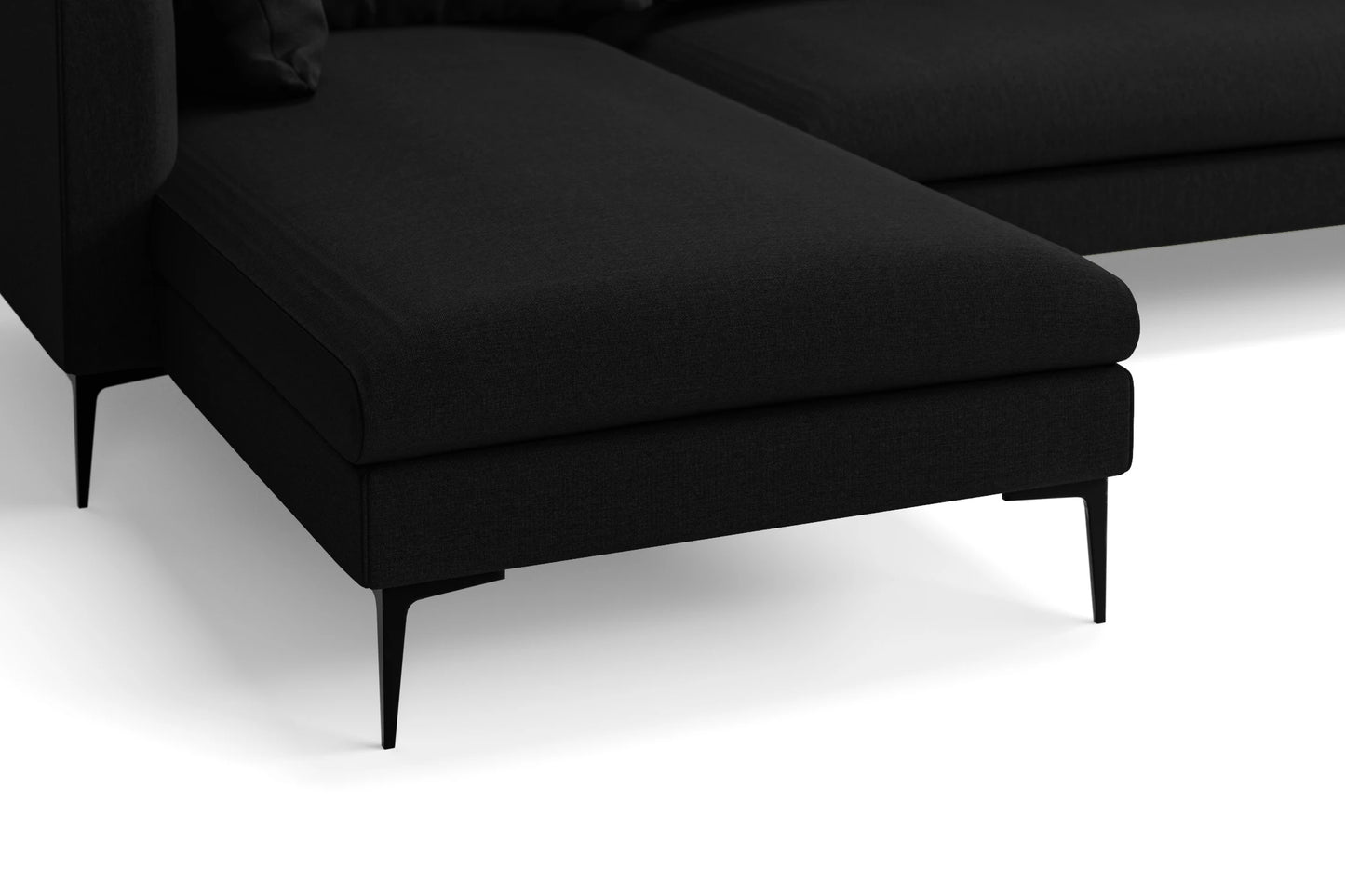 Aprilia 4 Seater Left Hand Facing Chaise Lounge Corner Sofa Black Linen Fabric