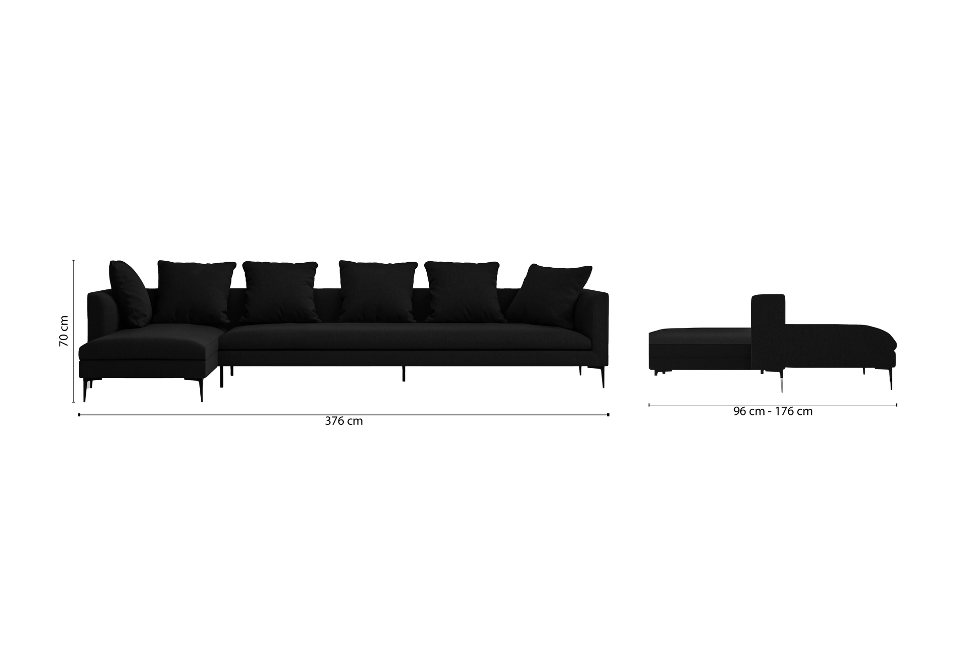 Aprilia 4 Seater Left Hand Facing Chaise Lounge Corner Sofa Black Linen Fabric