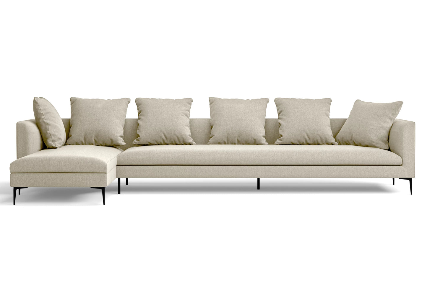 Aprilia 4 Seater Left Hand Facing Chaise Lounge Corner Sofa Cream Linen Fabric