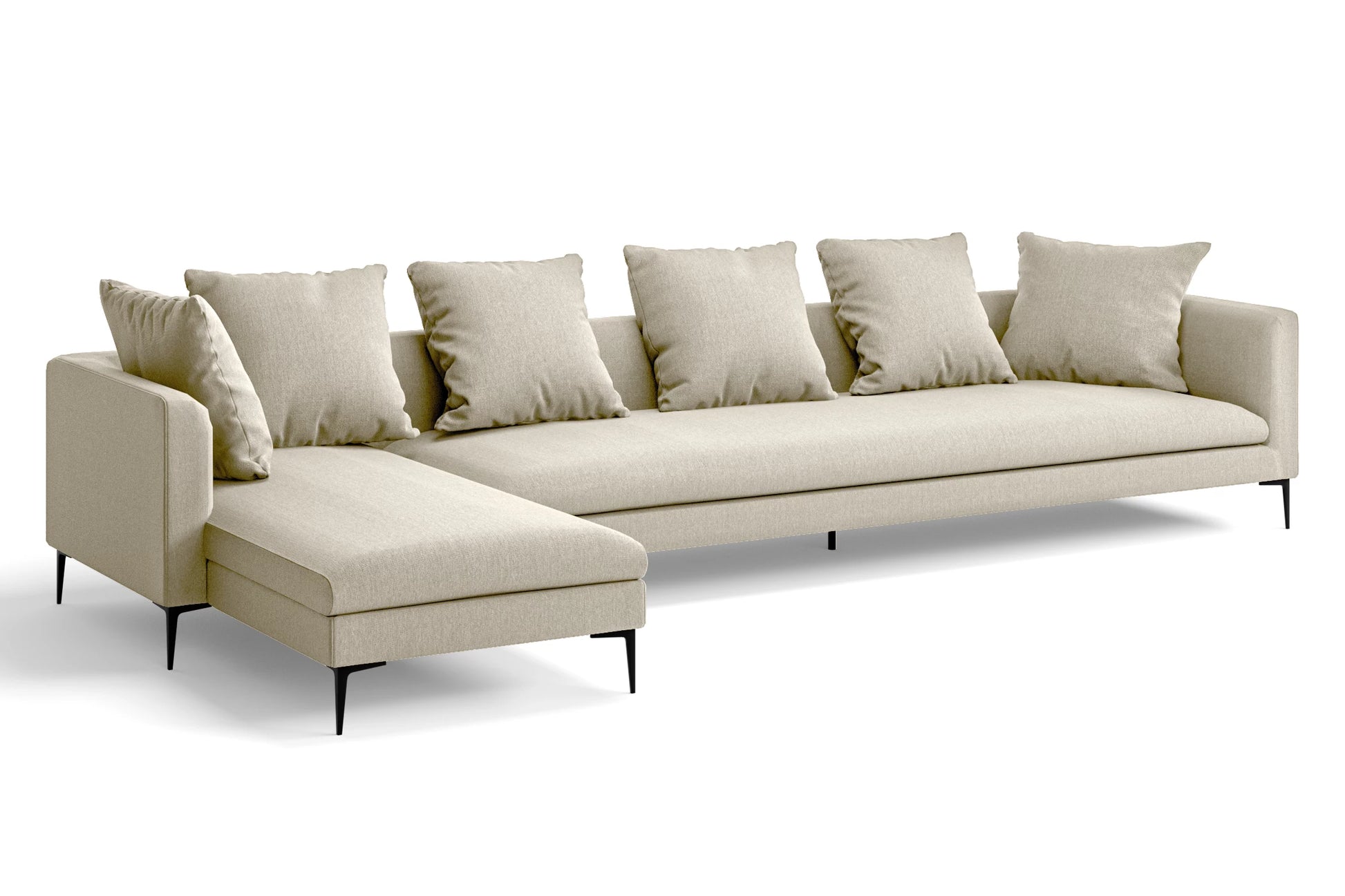 Aprilia 4 Seater Left Hand Facing Chaise Lounge Corner Sofa Cream Linen Fabric