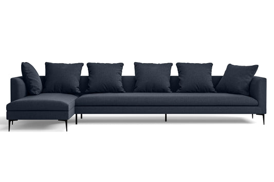 Aprilia 4 Seater Left Hand Facing Chaise Lounge Corner Sofa Dark Blue Linen Fabric