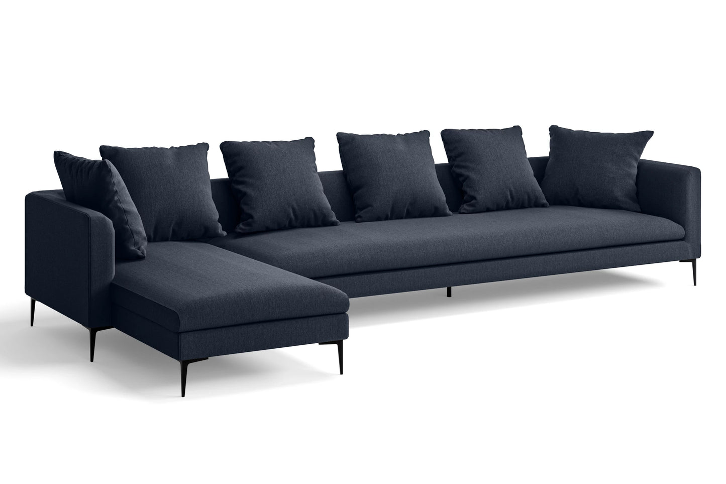 Aprilia 4 Seater Left Hand Facing Chaise Lounge Corner Sofa Dark Blue Linen Fabric